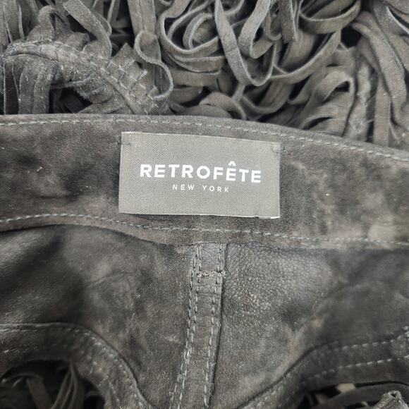 Retrofete Suede Pants Black Size Medium Pockets Sheer Fringe - Picture 9 of 9